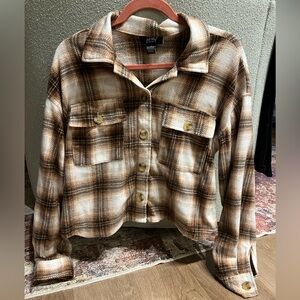 Just Polly Tan Plaid Utility Jacket